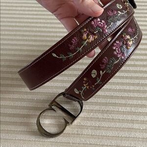 Dior leather Romantic flowers embroidered CD leather butterfly embellished belt